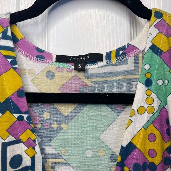 Geometric Printed Jersey Belted Short Sleeve Y2K Dress S - Picture 4 of 8